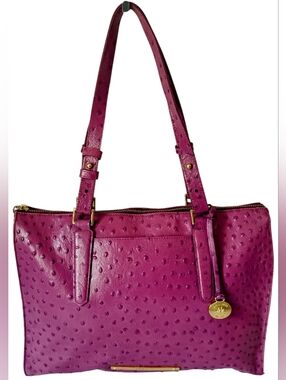⚜️Brahmin Magenta Ostrich-Embossed Leather Shoulder Bag